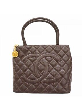 Chanel Tote Medallion Caviar Leather Brown Gold